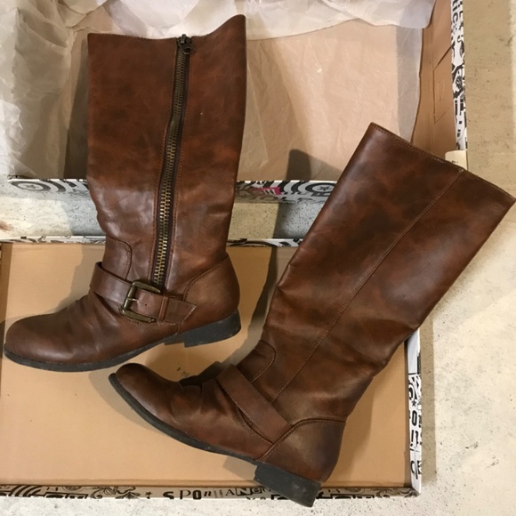 BRASH Knee High Heeled Boots Women's Size 7 Tan Brown Full Side Zipper - Picture 2 of 10